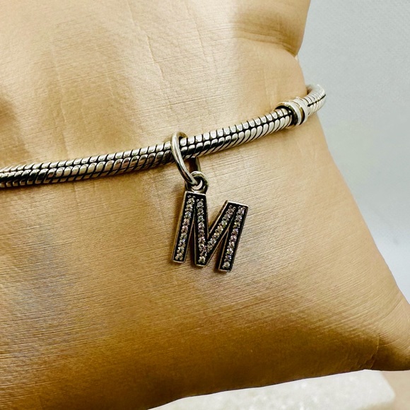 EUC Pandora 791325CZ Sterling Silver Alphabet Letter M Dangle Charm w/ Clear CZs - Picture 5 of 11